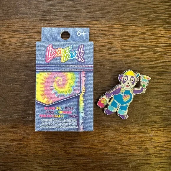 LISA FRANK x LOUNGEFLY Panda Painter Enamel Mystery Pin Art Rainbow Heart Brush - Picture 1 of 4